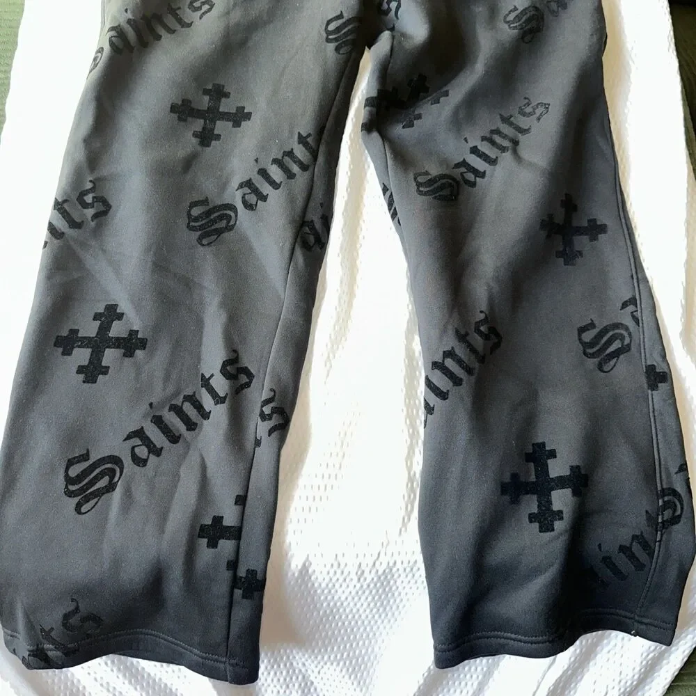 Saints Studio Men's Black Cross-Print Drawstring Pants large